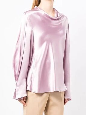 Acler Long-Sleeved Cowl-Neck Blouse Lilac size 4